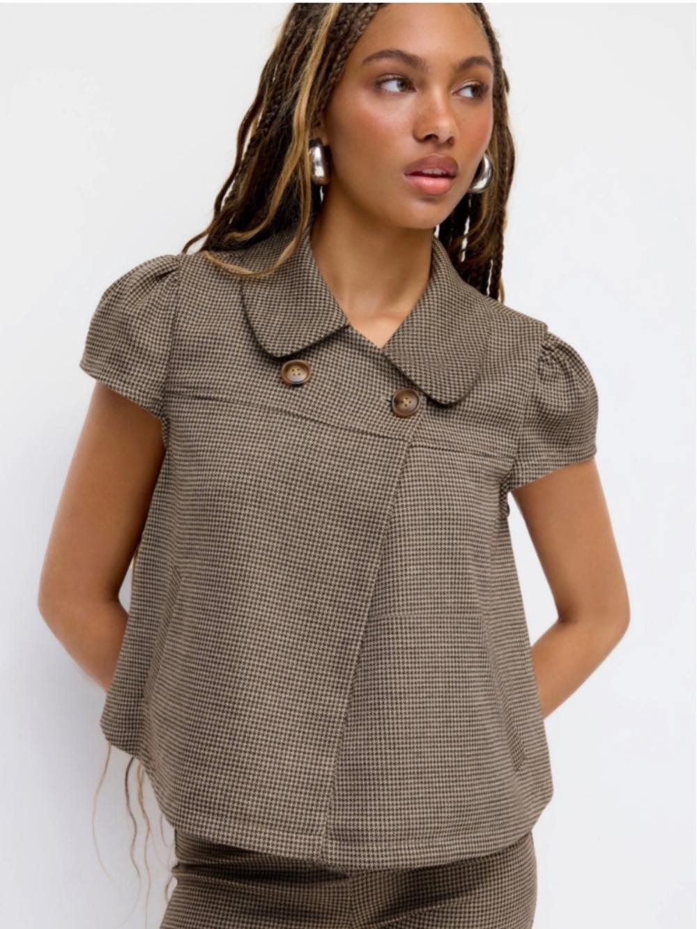 NWT PETER PAN COLLAR HOUNDSTOOTH BUTTON SHORT SLEEVE JACKET S